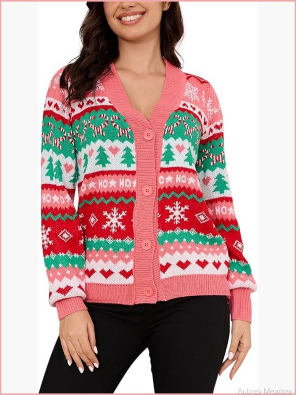 Classic Cardigan Ugly Christmas Sweater V Neck Button Down Women Fun Patterns
